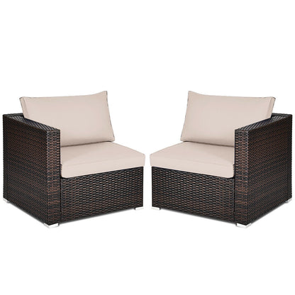 2 Pieces Patio Rattan Sectional Conversation Sofa Set, Beige Outdoor Sectionals   at Gallery Canada