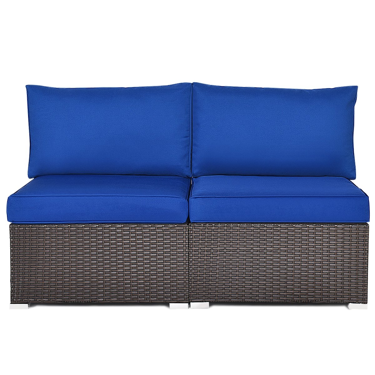 2 Pieces Patio Rattan Armless Sofa Set with 2 Cushions and 2 Pillows, Navy - Gallery Canada