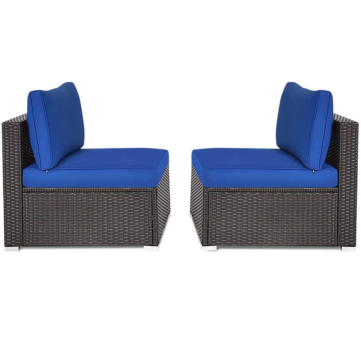 2 Pieces Patio Rattan Armless Sofa Set with 2 Cushions and 2 Pillows, Navy Outdoor Sectionals   at Gallery Canada