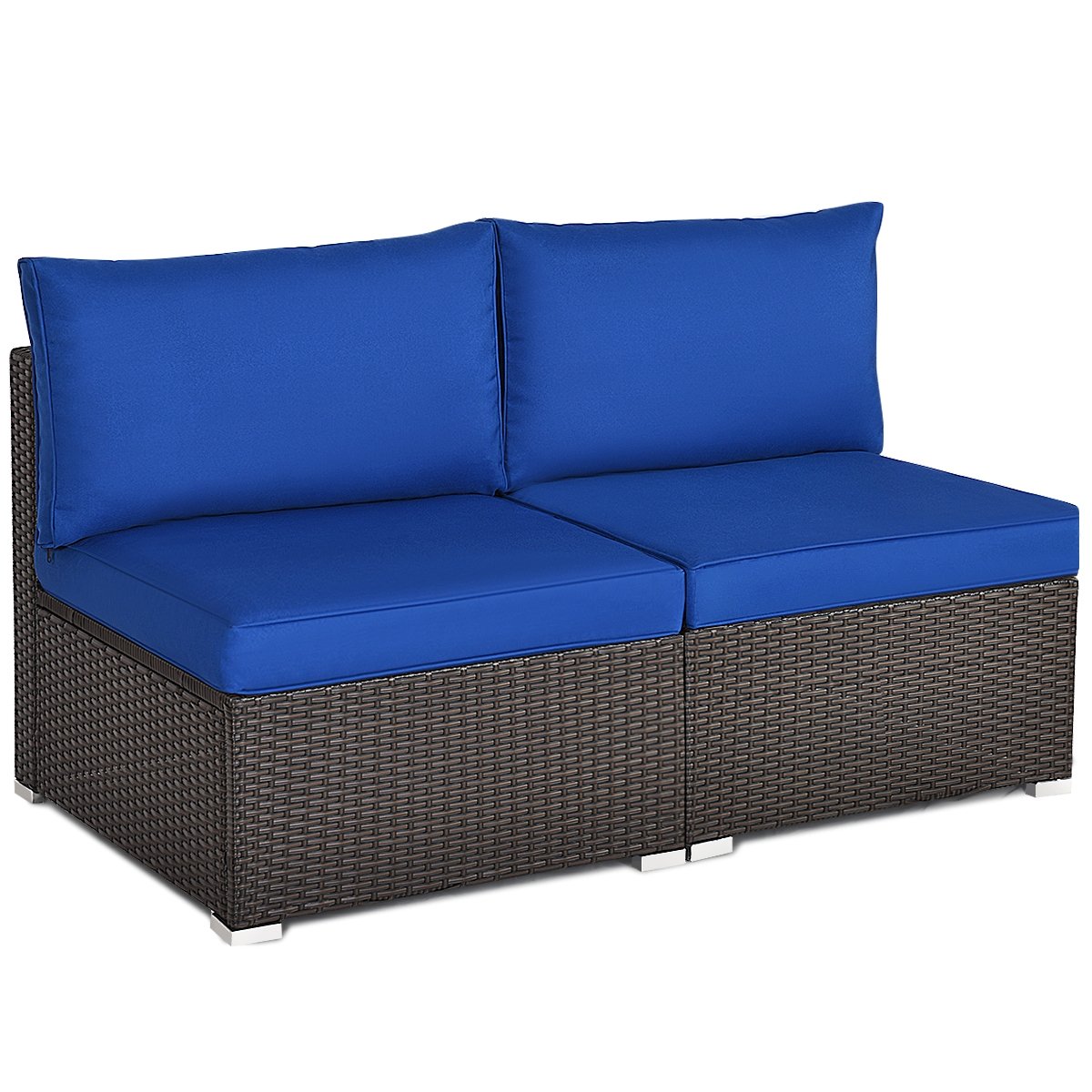 2 Pieces Patio Rattan Armless Sofa Set with 2 Cushions and 2 Pillows, Navy Outdoor Sectionals   at Gallery Canada