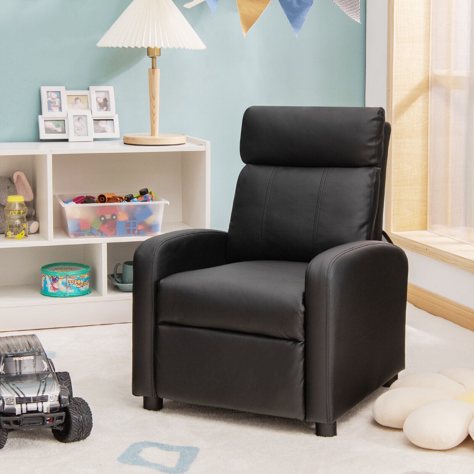 Ergonomic PU Leather Kids Recliner Lounge Sofa for 3-12 Age Group, Black - Gallery Canada