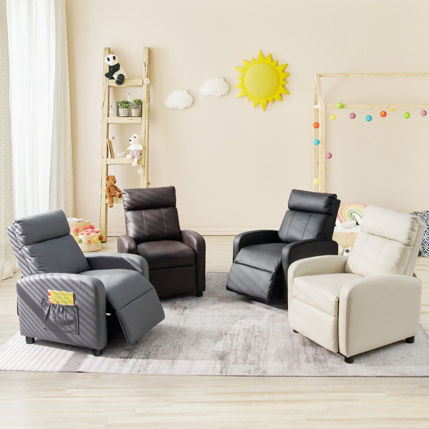 Ergonomic PU Leather Kids Recliner Lounge Sofa for 3-12 Age Group, Black - Gallery Canada