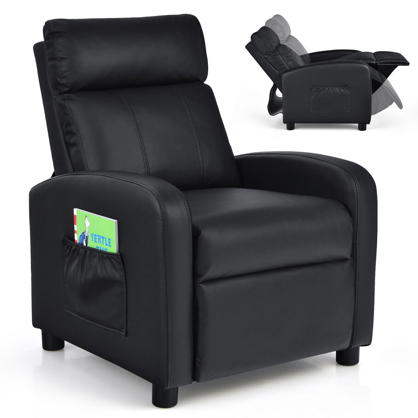 Ergonomic PU Leather Kids Recliner Lounge Sofa for 3-12 Age Group, Black - Gallery Canada