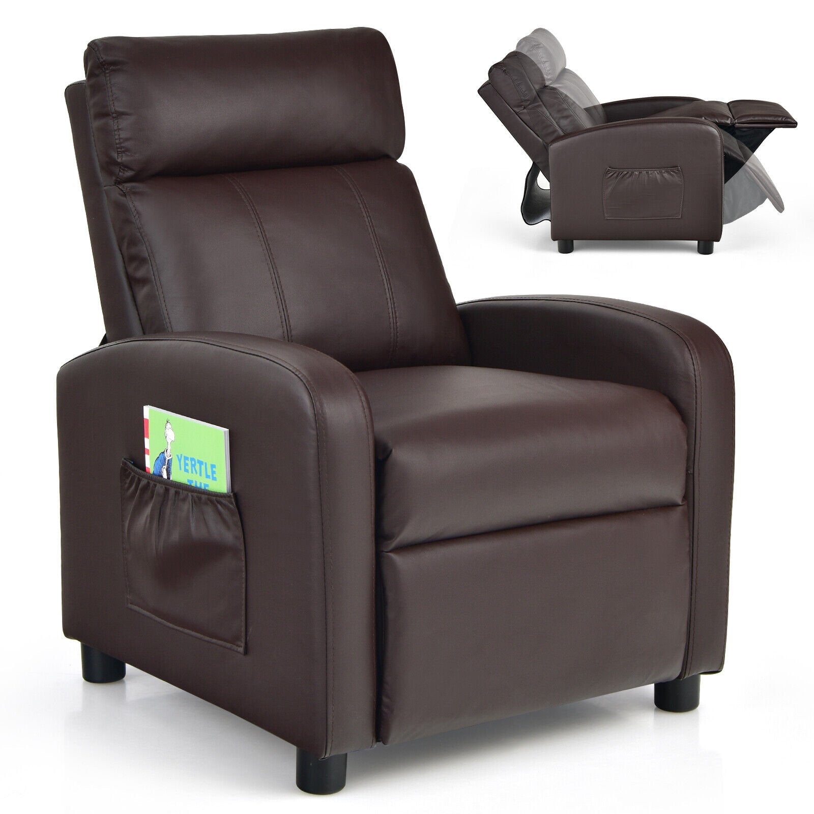 Ergonomic PU Leather Kids Recliner Lounge Sofa for 3-12 Age Group, Brown - Gallery Canada