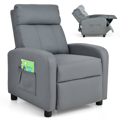 Ergonomic PU Leather Kids Recliner Lounge Sofa for 3-12 Age Group, Gray - Gallery Canada