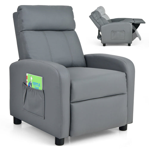 Ergonomic PU Leather Kids Recliner Lounge Sofa for 3-12 Age Group, Gray