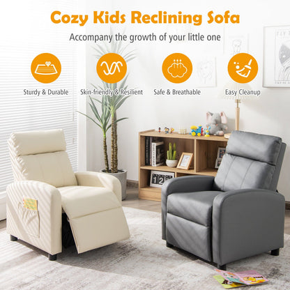 Ergonomic PU Leather Kids Recliner Lounge Sofa for 3-12 Age Group, White - Gallery Canada