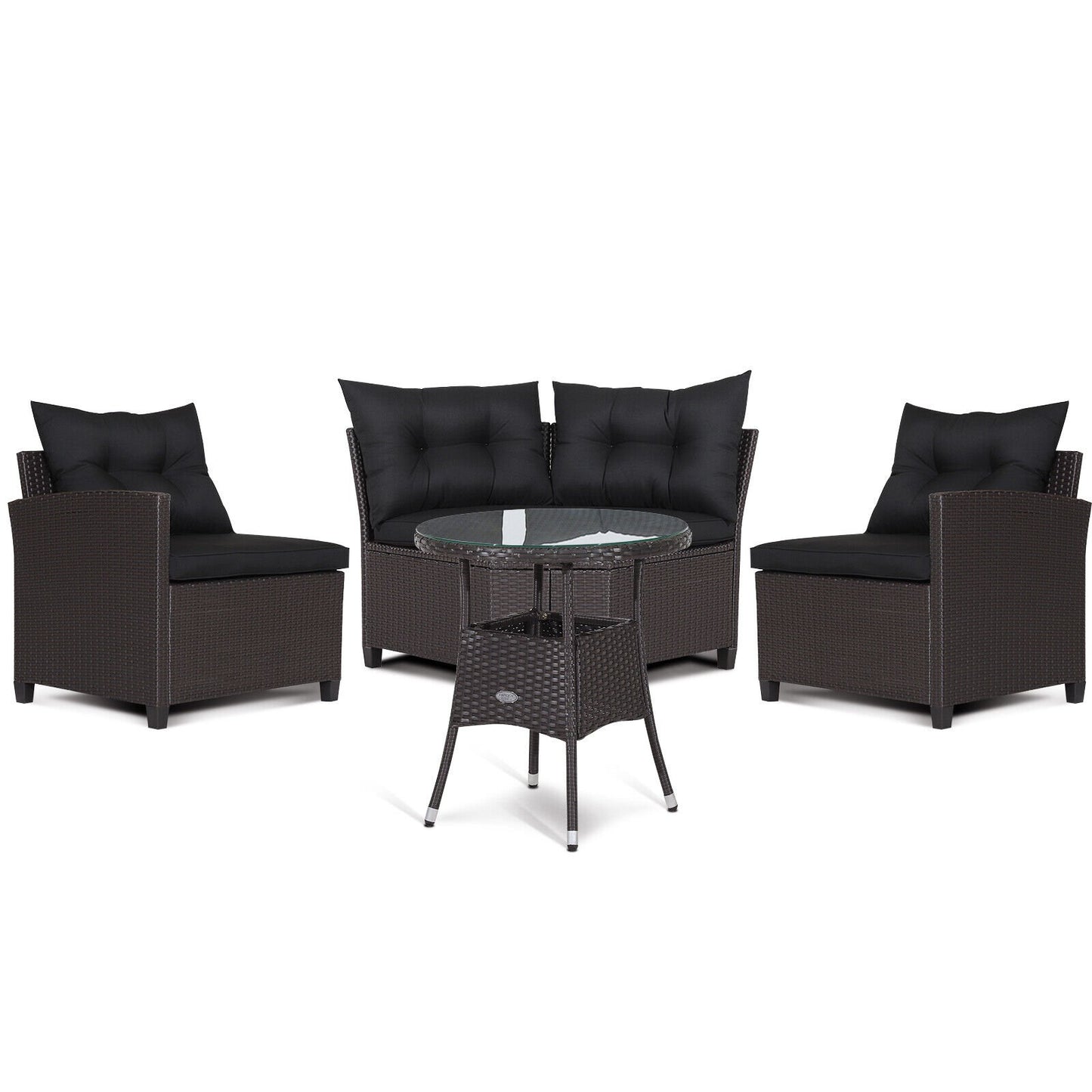 4 Pieces Patio Rattan Furniture Set Cushioned Sofa Glass Table, Black - Gallery Canada