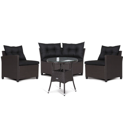 4 Pieces Patio Rattan Furniture Set Cushioned Sofa Glass Table, Black Outdoor Sectionals   at Gallery Canada