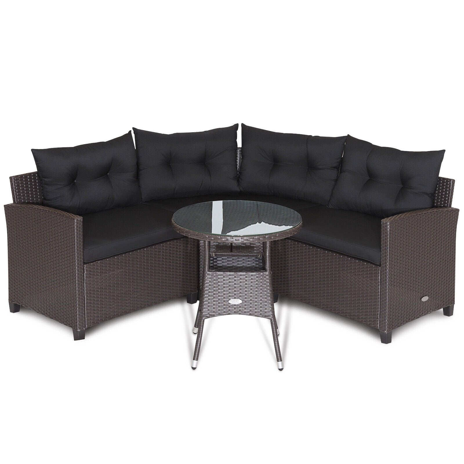 4 Pieces Patio Rattan Furniture Set Cushioned Sofa Glass Table, Black Outdoor Sectionals   at Gallery Canada