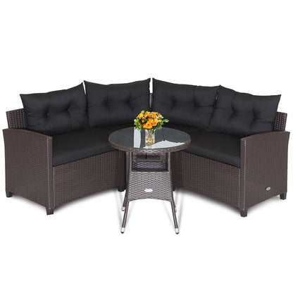 4 Pieces Patio Rattan Furniture Set Cushioned Sofa Glass Table, Black Outdoor Sectionals   at Gallery Canada