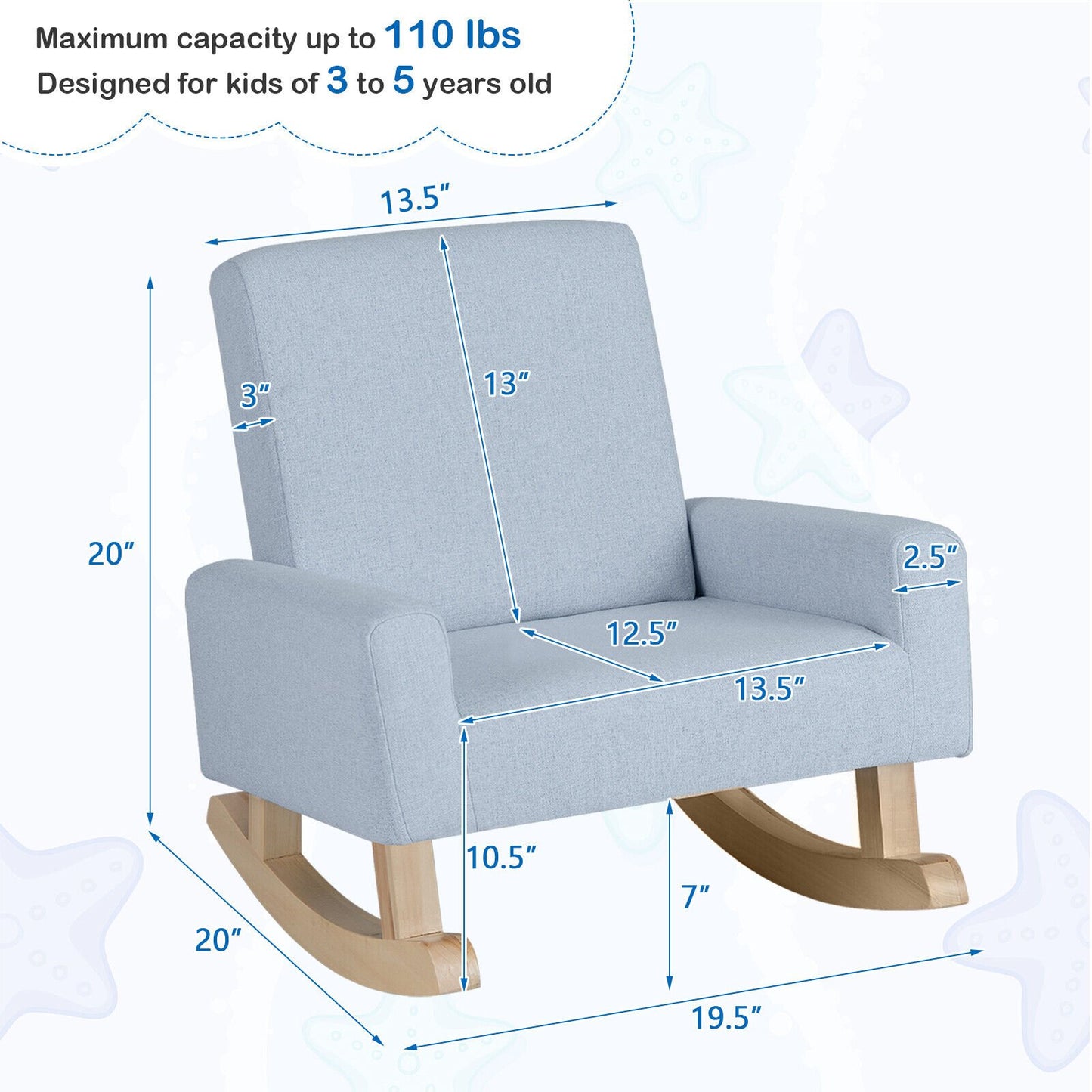 Kids Rocking Chair with Solid Wood Legs, Blue Kids Chairs & Seating   at Gallery Canada