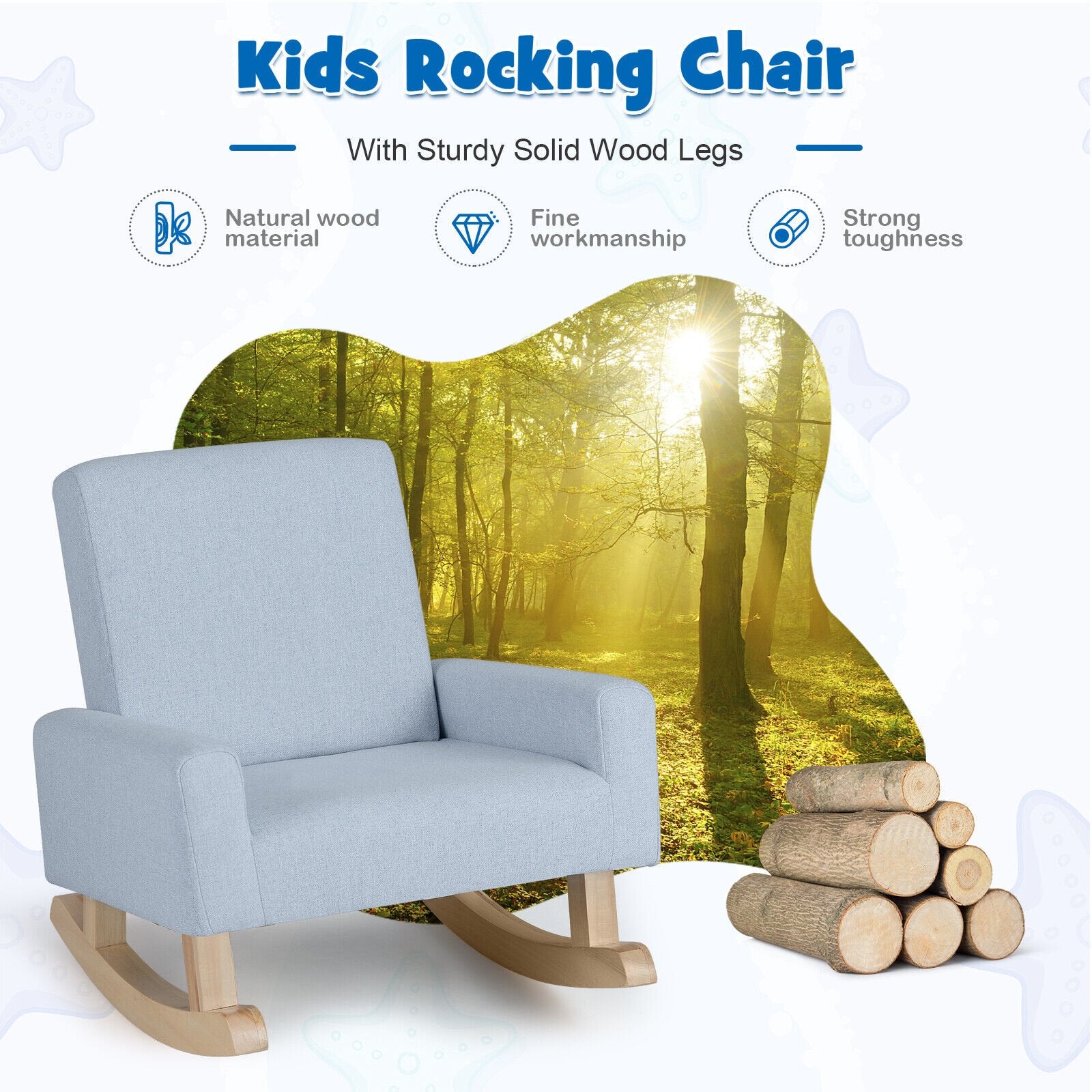 Kids Rocking Chair with Solid Wood Legs, Blue Kids Chairs & Seating   at Gallery Canada