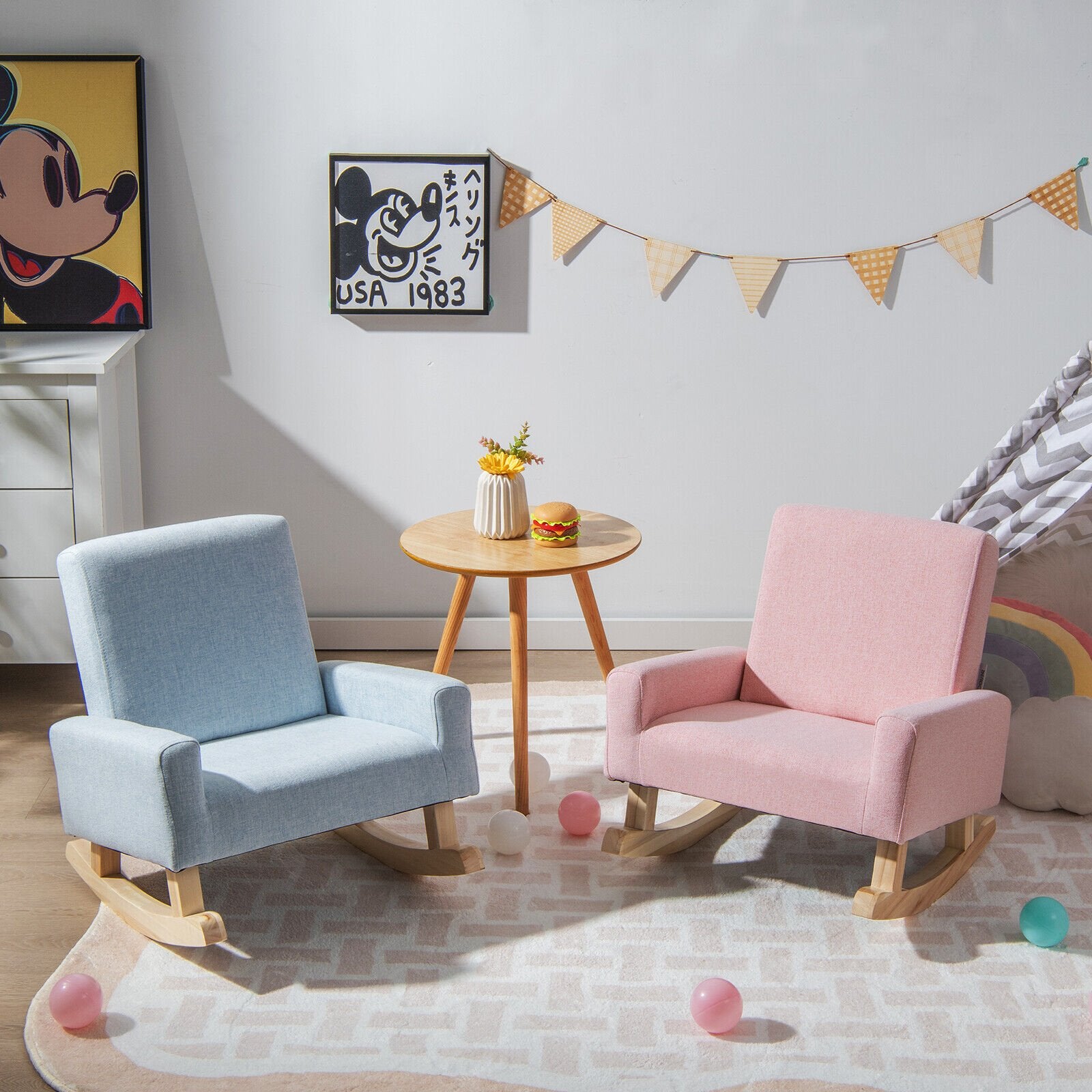 Kids Rocking Chair with Solid Wood Legs, Blue Kids Chairs & Seating   at Gallery Canada