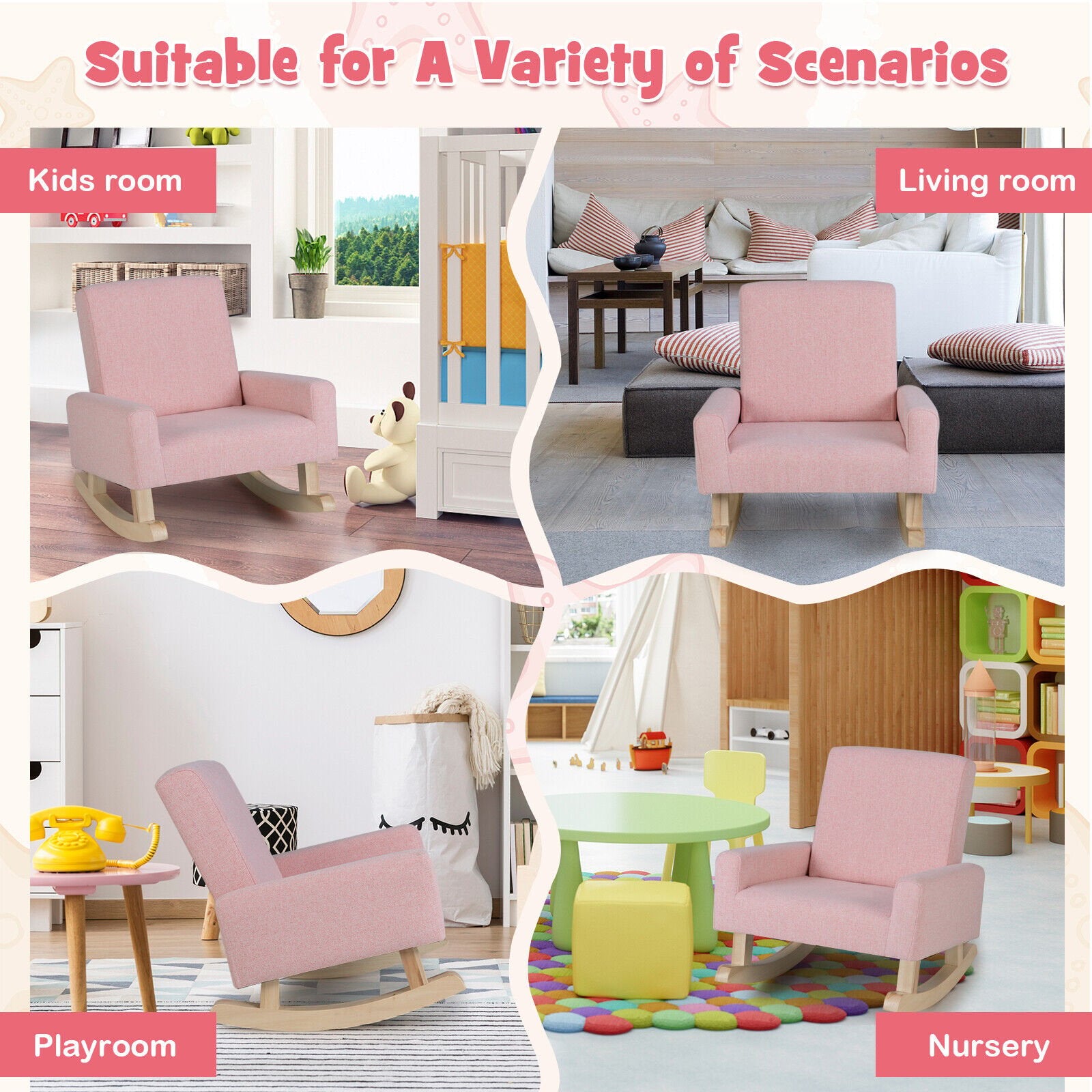 Kids Rocking Chair with Solid Wood Legs, Pink Kids Chairs & Seating   at Gallery Canada