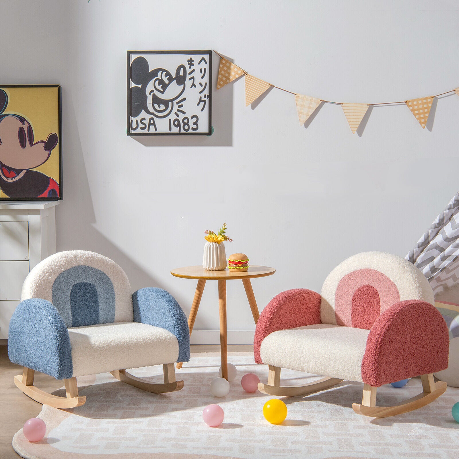 Kids Rocking Chair Children Velvet Upholstered Sofa with Solid Wood Legs, Blue Kids Chairs & Seating   at Gallery Canada