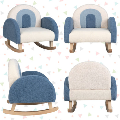 Kids Rocking Chair Children Velvet Upholstered Sofa with Solid Wood Legs, Blue Kids Chairs & Seating   at Gallery Canada