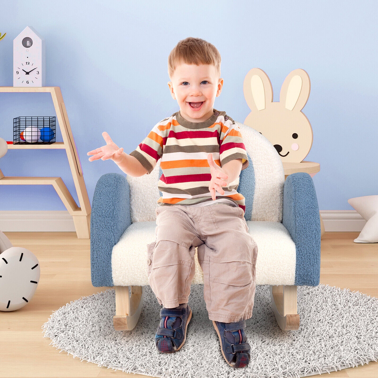 Kids Rocking Chair Children Velvet Upholstered Sofa with Solid Wood Legs, Blue Kids Chairs & Seating   at Gallery Canada