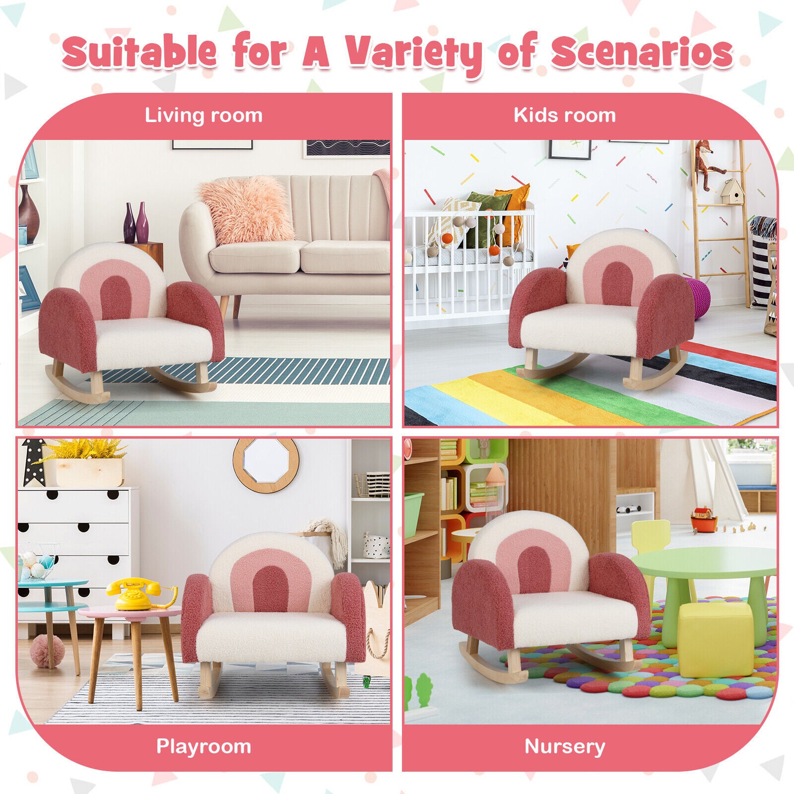 Kids Rocking Chair Children Velvet Upholstered Sofa with Solid Wood Legs, Red Kids Chairs & Seating   at Gallery Canada