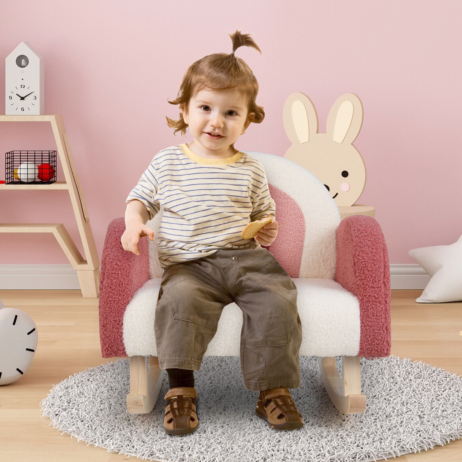 Kids Rocking Chair Children Velvet Upholstered Sofa with Solid Wood Legs, Red Kids Chairs & Seating   at Gallery Canada