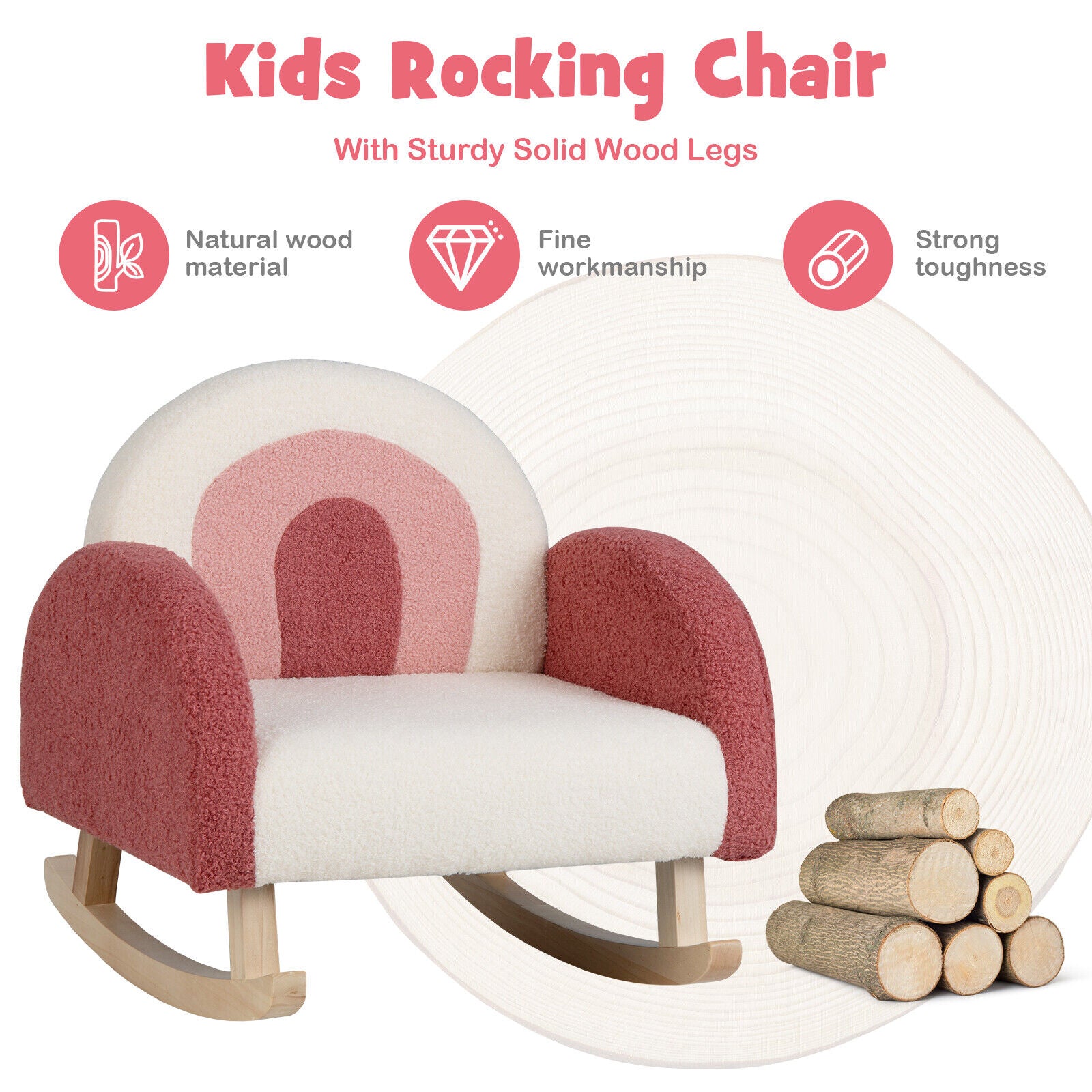 Kids Rocking Chair Children Velvet Upholstered Sofa with Solid Wood Legs, Red Kids Chairs & Seating   at Gallery Canada