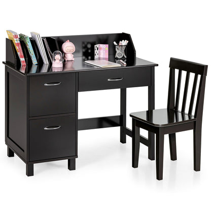 Kids Wooden Writing Furniture Set with Drawer and Storage Cabinet, Deep Brown Kids Table & Chair Sets   at Gallery Canada