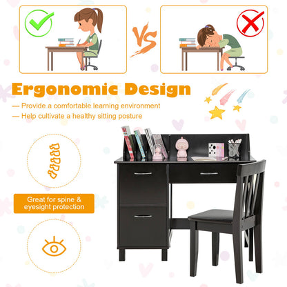 Kids Wooden Writing Furniture Set with Drawer and Storage Cabinet, Deep Brown Kids Table & Chair Sets   at Gallery Canada