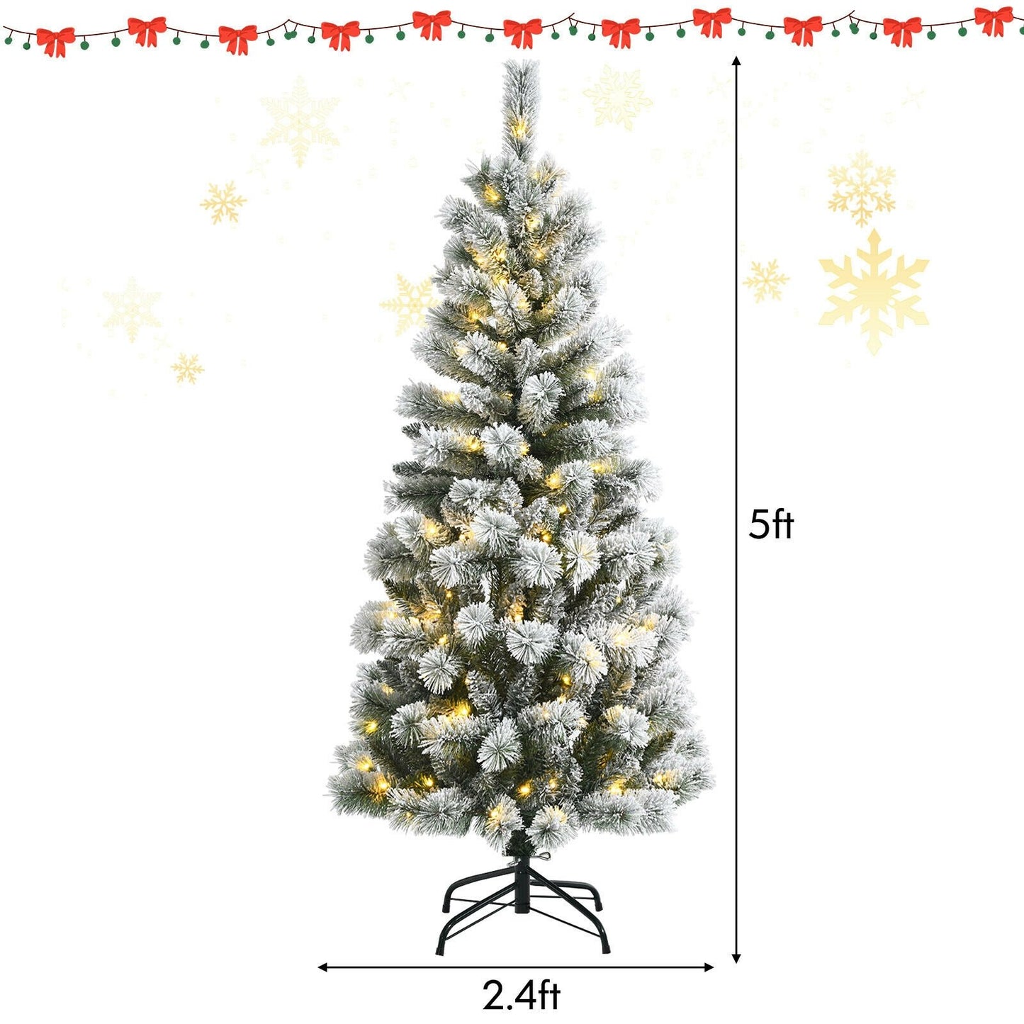 5 Feet Pre-Lit Hinged Christmas Tree Snow Flocked with 9 Modes Remote Control Lights, White Christmas Tree   at Gallery Canada