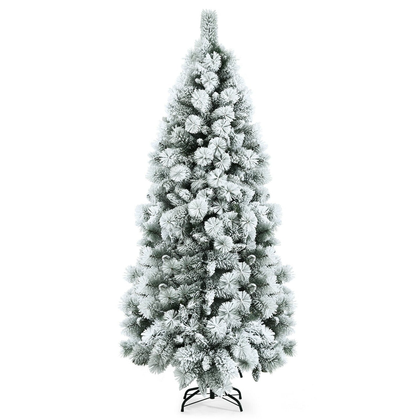 Flocked Hinged Artificial Slim Christmas Tree with Pine Needles-7 ft, White Christmas Tree   at Gallery Canada