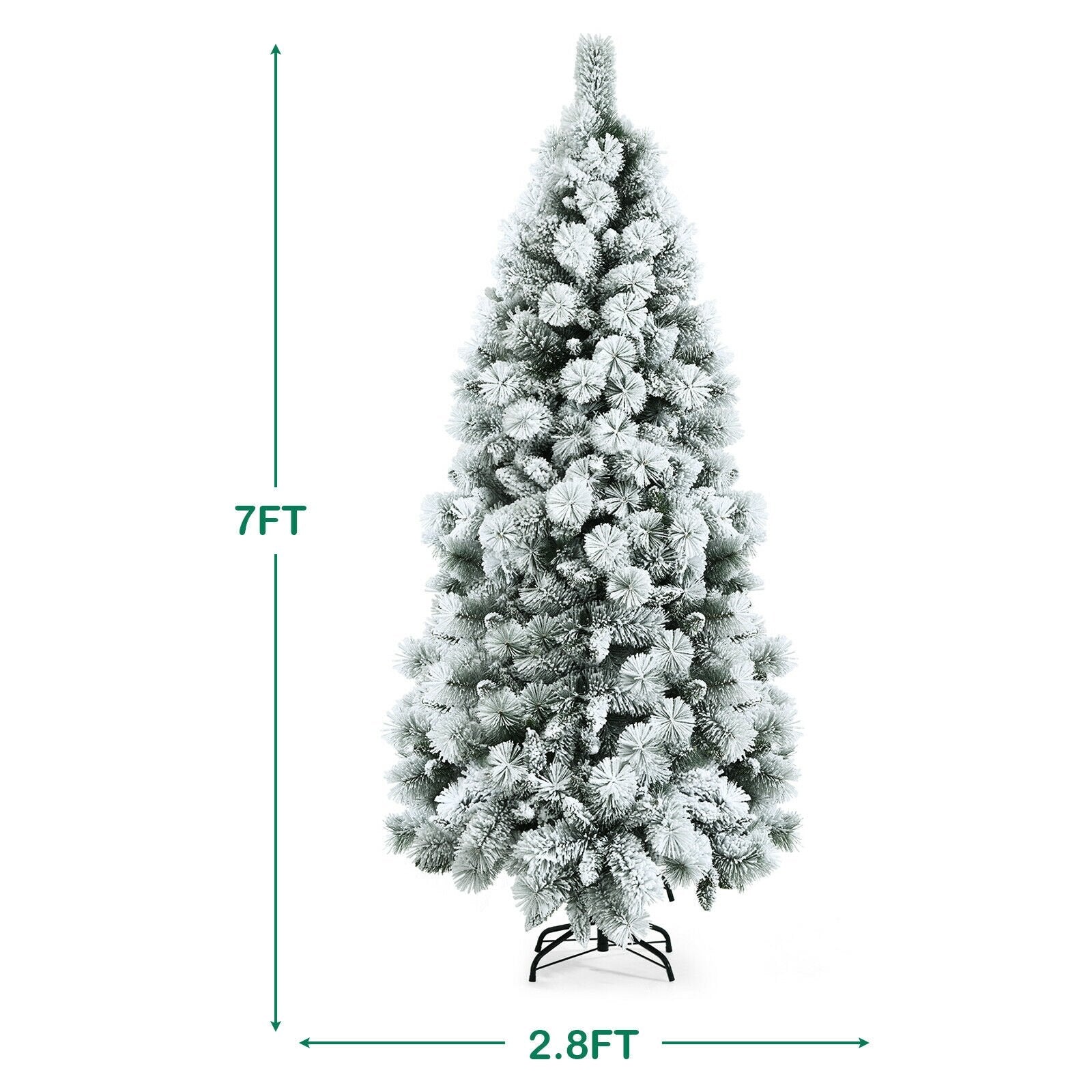 Flocked Hinged Artificial Slim Christmas Tree with Pine Needles-7 ft, White Christmas Tree   at Gallery Canada