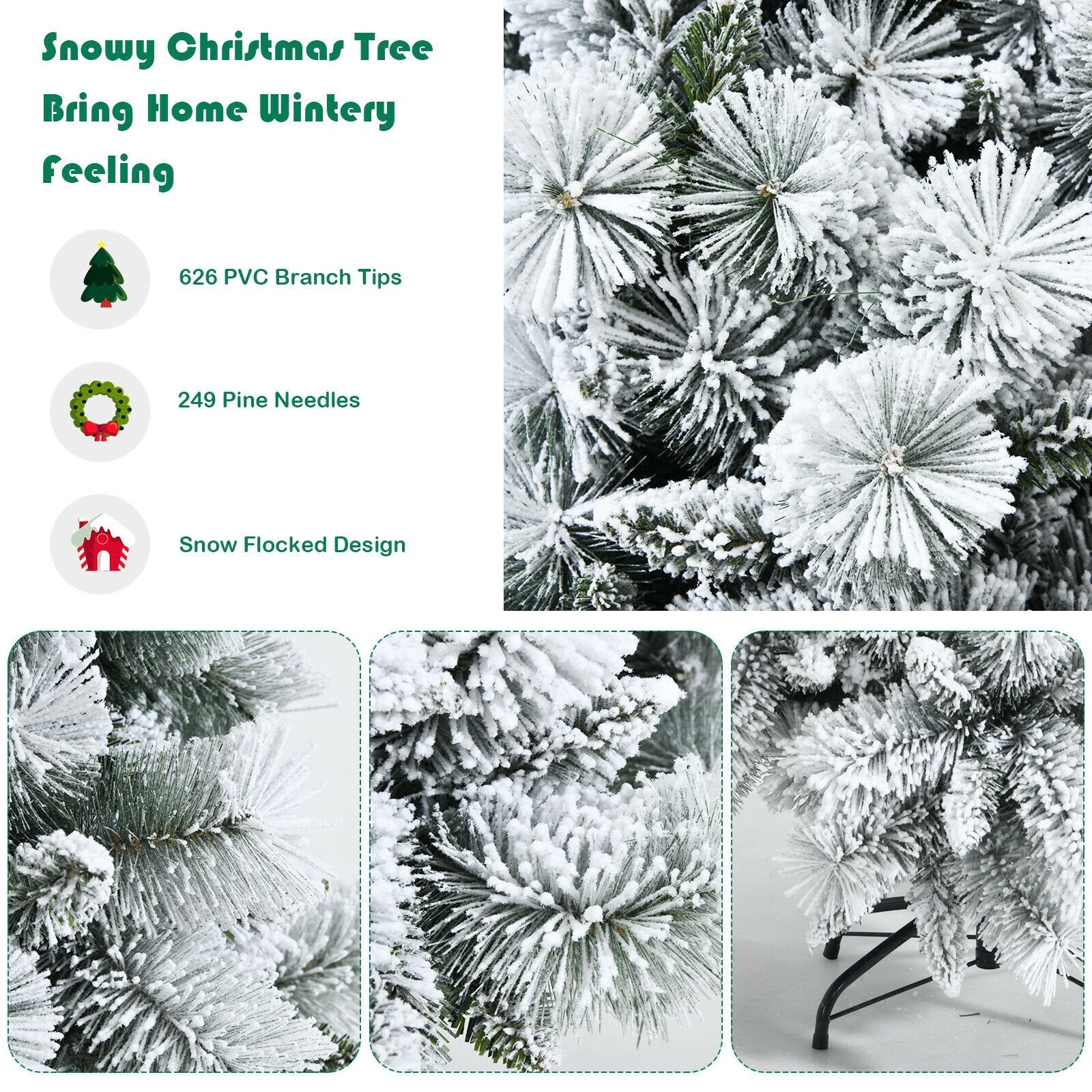 Flocked Hinged Artificial Slim Christmas Tree with Pine Needles-7 ft, White Christmas Tree   at Gallery Canada