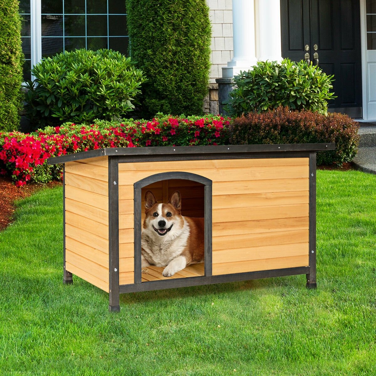 Wood Extreme Weather Resistant Pet Log Cabin-M, Natural Dog Kennels   at Gallery Canada