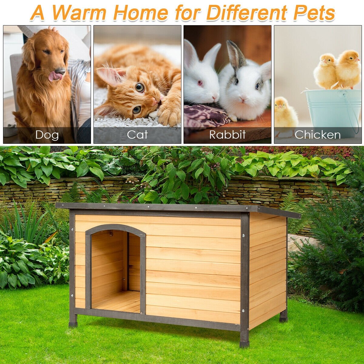 Wood Extreme Weather Resistant Pet Log Cabin-M, Natural Dog Kennels   at Gallery Canada