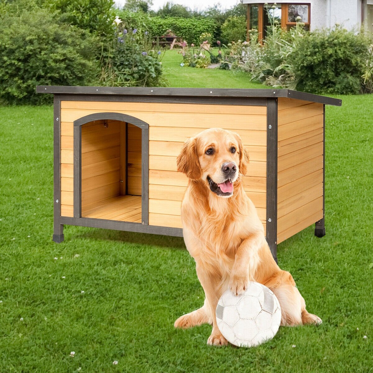 Wood Extreme Weather Resistant Pet Log Cabin-L, Natural Dog Kennels   at Gallery Canada