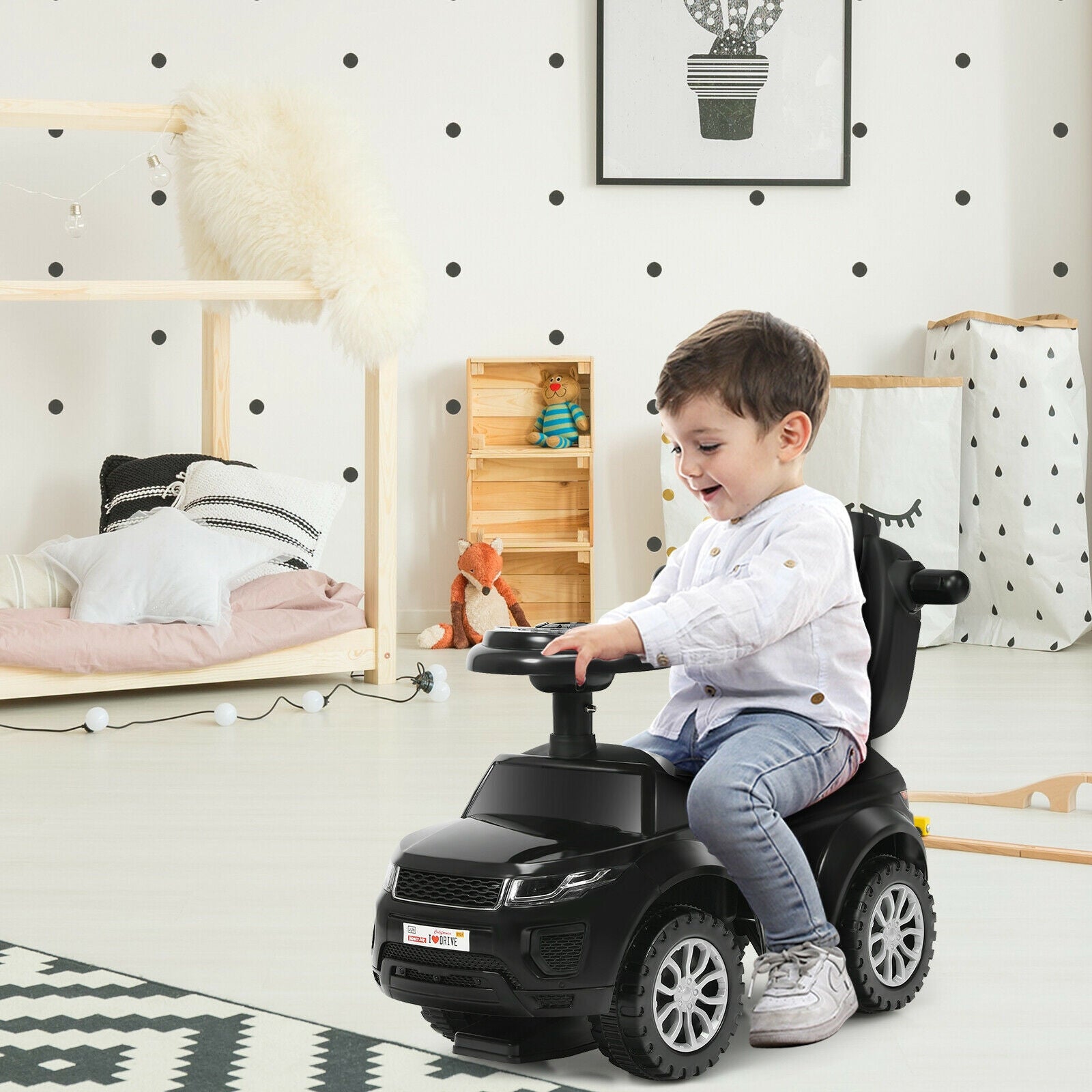 Honey Joy 3 in 1 Ride on Push Car Toddler Stroller Sliding Car with Music, Black Push & Pedal Ride On Toys at Gallery Canada