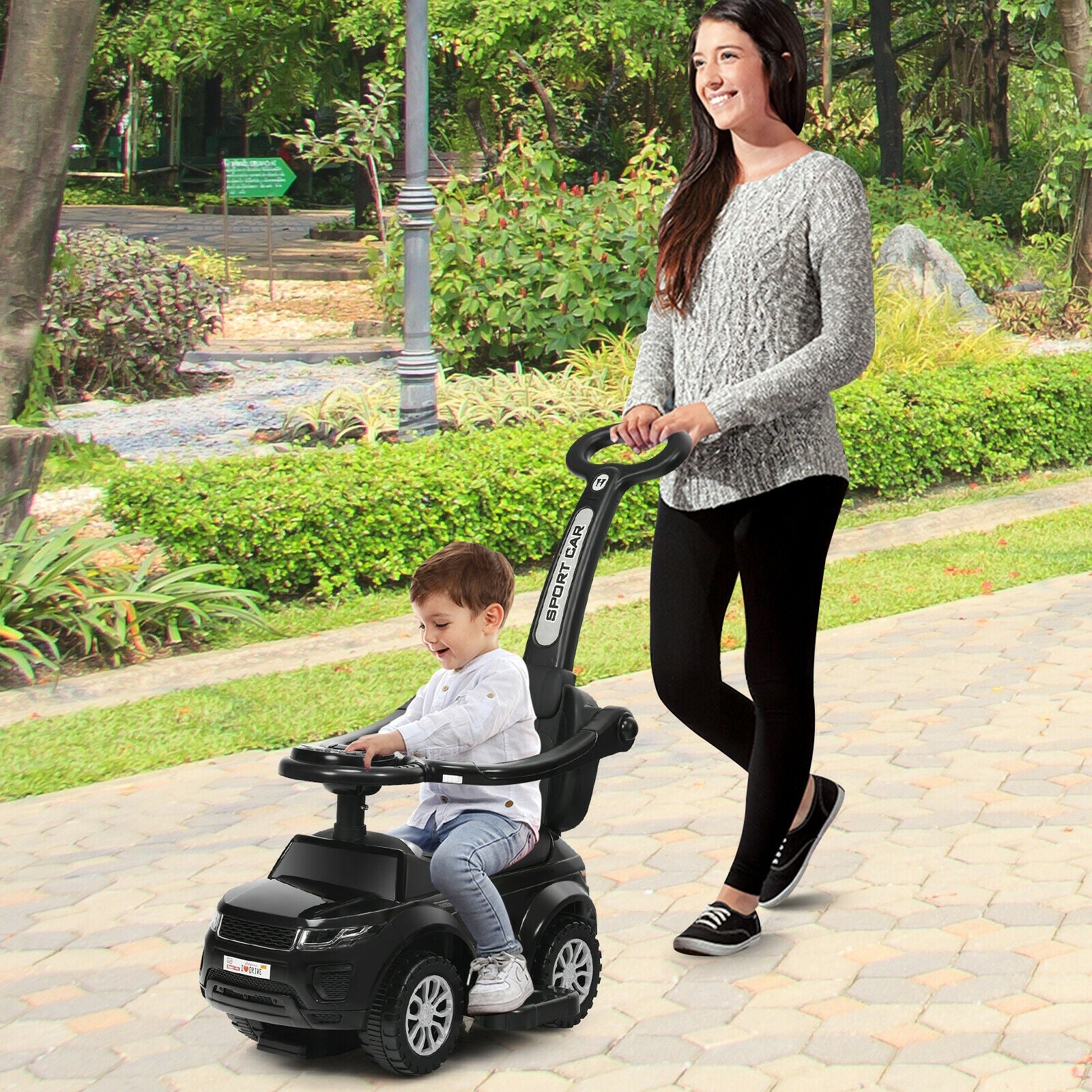 Honey Joy 3 in 1 Ride on Push Car Toddler Stroller Sliding Car with Music, Black Push & Pedal Ride On Toys at Gallery Canada