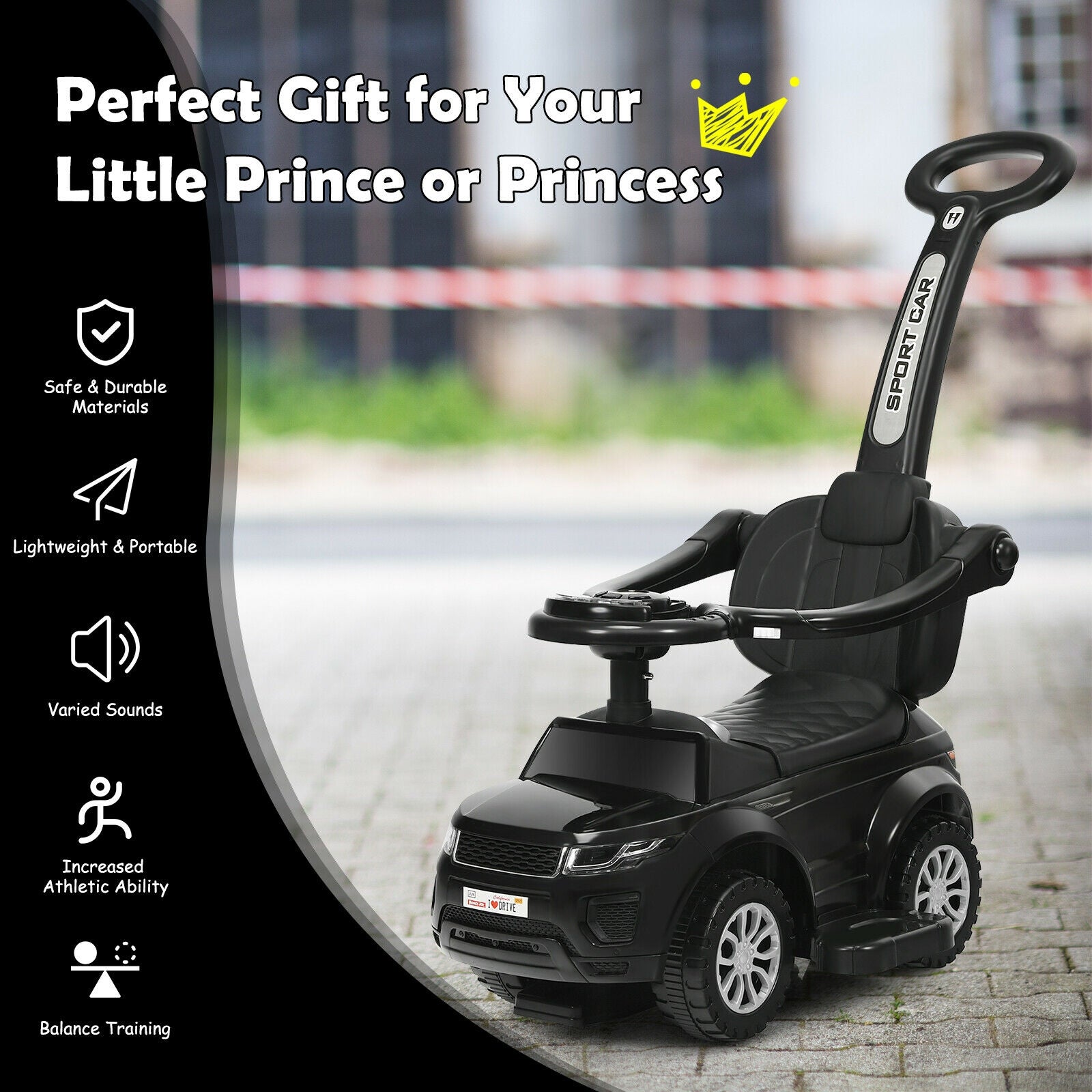 Honey Joy 3 in 1 Ride on Push Car Toddler Stroller Sliding Car with Music, Black Push & Pedal Ride On Toys at Gallery Canada
