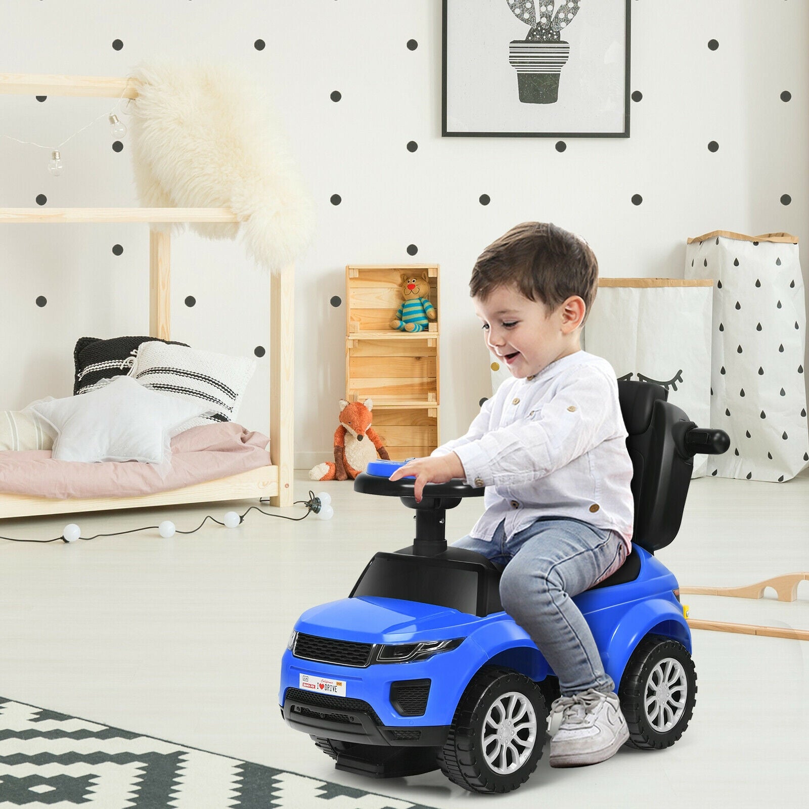3 In 1 Ride on Push Car Toddler Stroller Sliding Car with Music, Blue Push & Pedal Ride On Toys at Gallery Canada