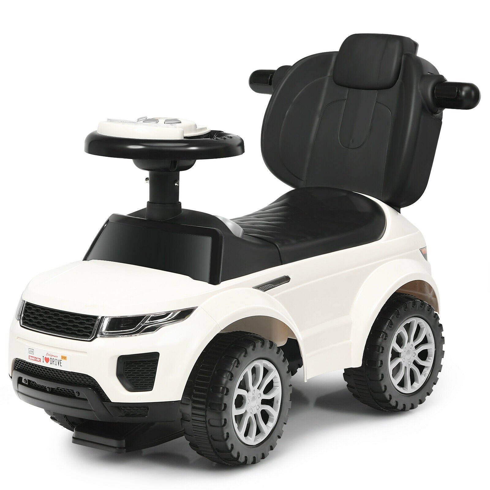 3 In 1 Ride on Push Car Toddler Stroller Sliding Car with Music, White Push & Pedal Ride On Toys at Gallery Canada