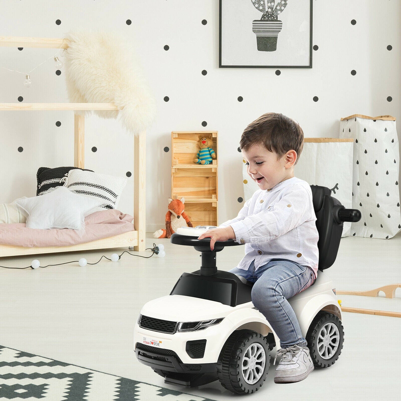 3 In 1 Ride on Push Car Toddler Stroller Sliding Car with Music, White Push & Pedal Ride On Toys at Gallery Canada
