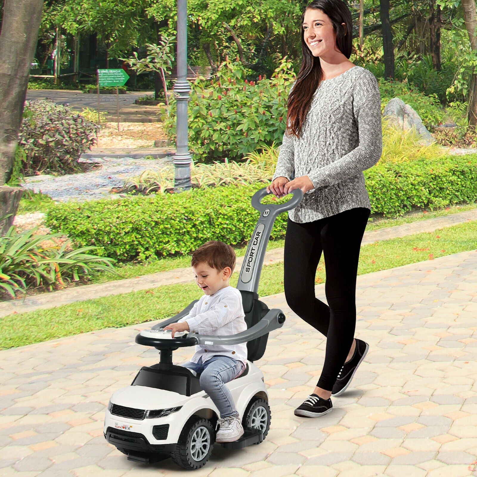 3 In 1 Ride on Push Car Toddler Stroller Sliding Car with Music, White Push & Pedal Ride On Toys at Gallery Canada