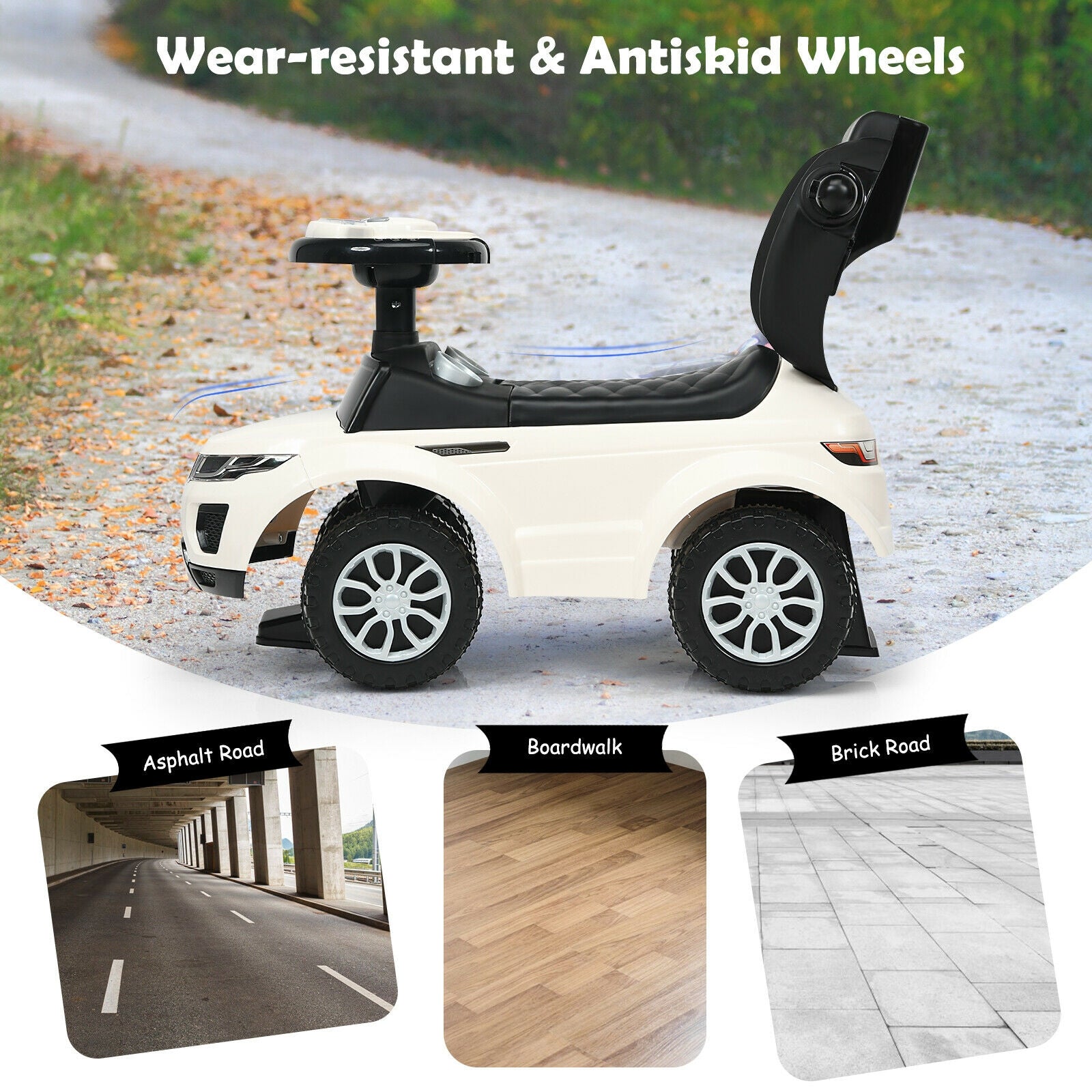 3 In 1 Ride on Push Car Toddler Stroller Sliding Car with Music, White Push & Pedal Ride On Toys at Gallery Canada