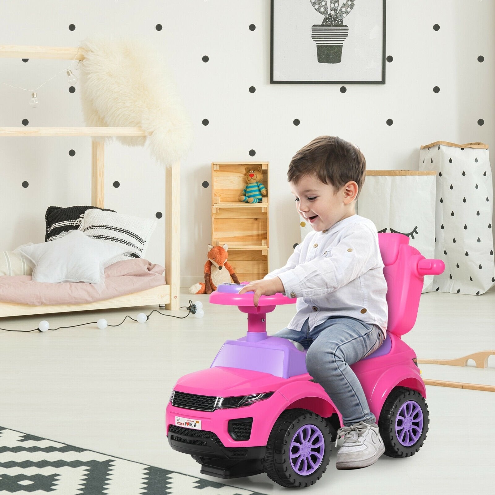 Honey Joy 3 in 1 Ride on Push Car Toddler Stroller Sliding Car with Music, Pink Push & Pedal Ride On Toys   at Gallery Canada