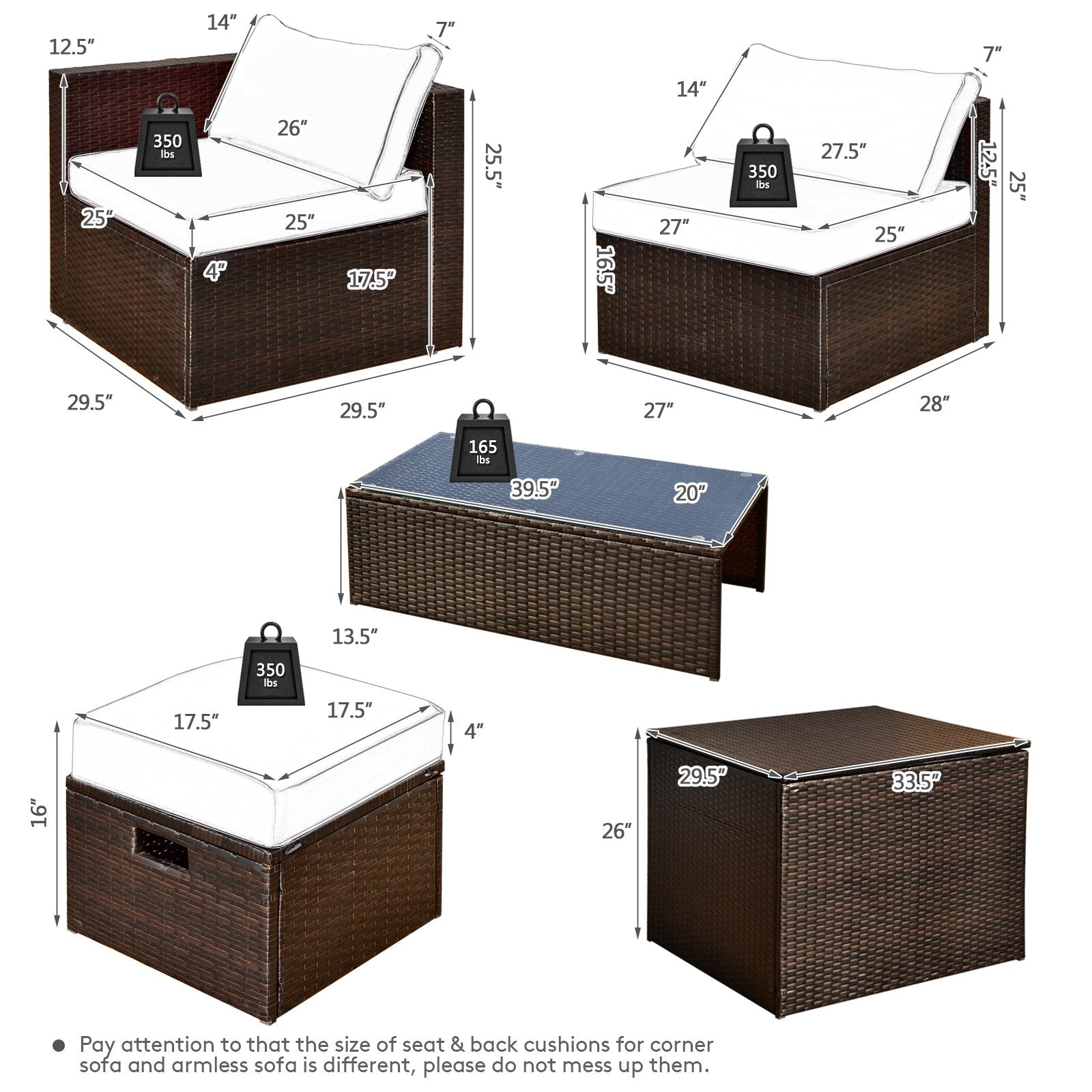 8 Pieces Patio Space-Saving Rattan Furniture Set with Storage Box and Waterproof Cover, Turquoise Outdoor Sectionals   at Gallery Canada