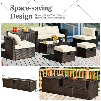 8 Pieces Patio Space-Saving Rattan Furniture Set with Storage Box and Waterproof Cover, White Outdoor Sectionals   at Gallery Canada