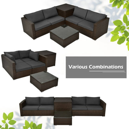 4 Pieces Patio Rattan Cushioned Furniture Set with Armrest and Storage Box, Brown - Gallery Canada
