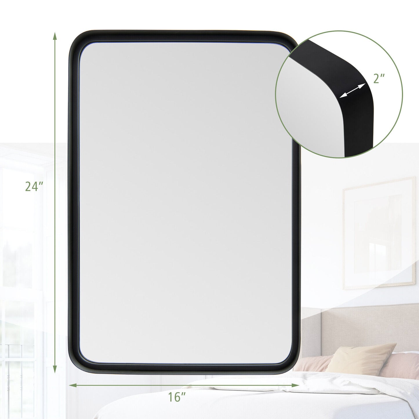 Rectangular Wall Mount Bathroom Mirror with Solid Steel Frame-S, Black Wall Mirrors at Gallery Canada