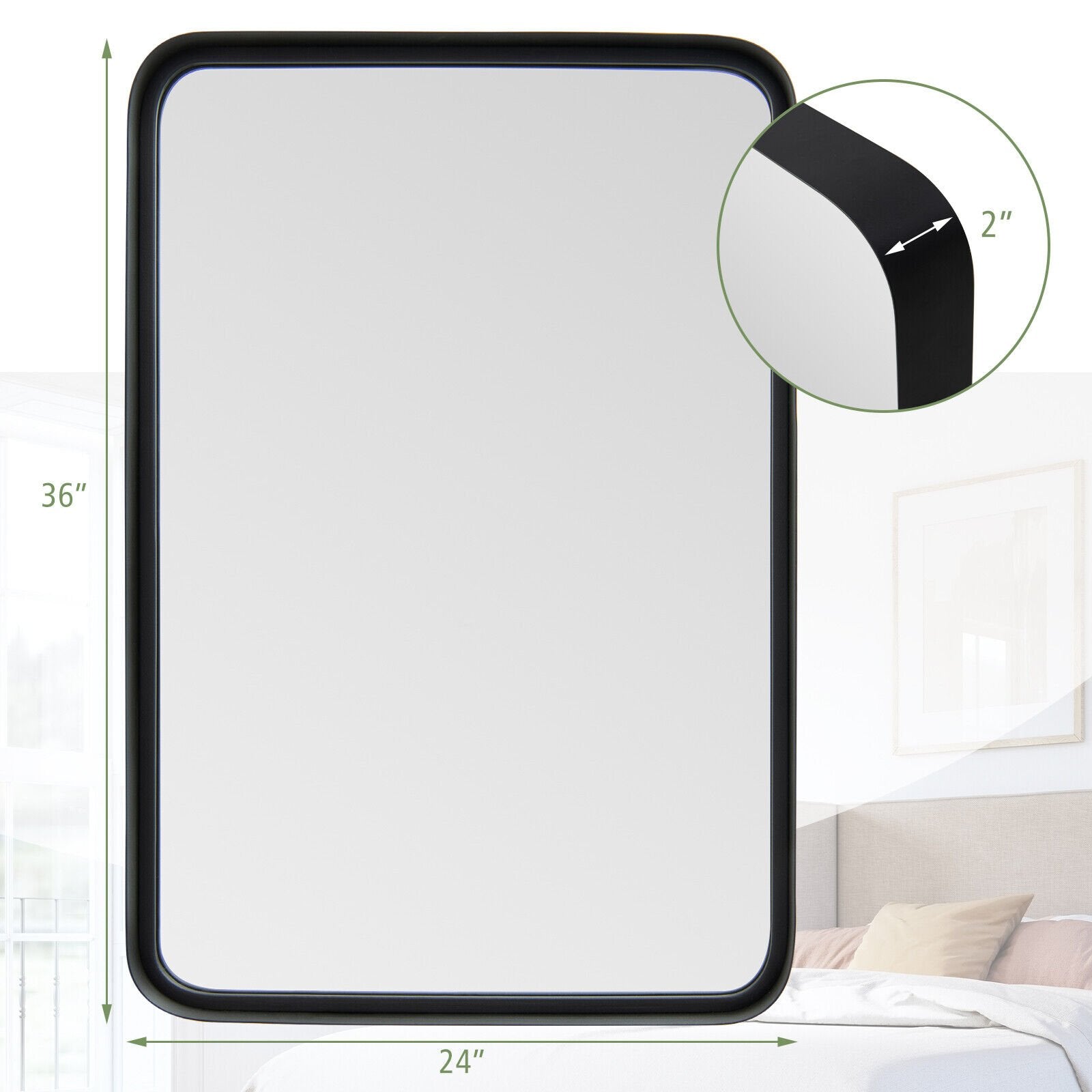 Rectangular Wall Mount Bathroom Mirror with Solid Steel Frame-L, Black Wall Mirrors at Gallery Canada