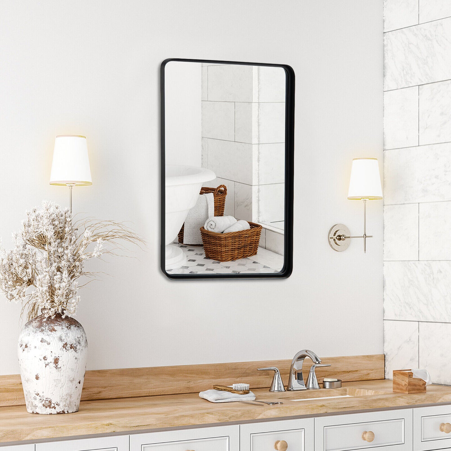 Rectangular Wall Mount Bathroom Mirror with Solid Steel Frame-L, Black Wall Mirrors at Gallery Canada