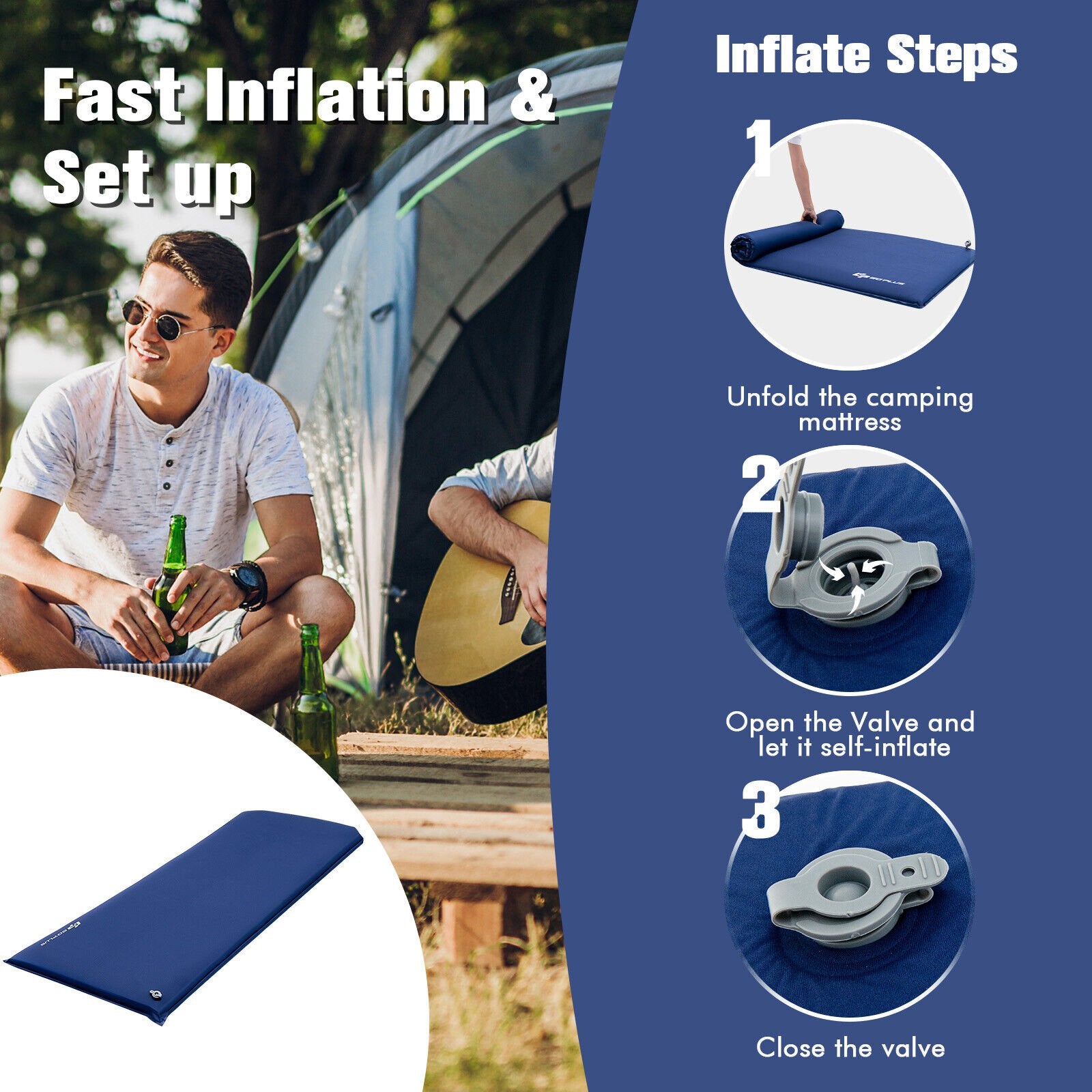 Self-inflating Lightweight Folding Foam Sleeping Cot with Storage bag, Blue Air Mattresses & Sleeping Bags   at Gallery Canada